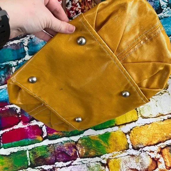 Boden Mustard Coated Canvas Bag Tan Leather Trim Handbag Purse - Picture 3 of 9